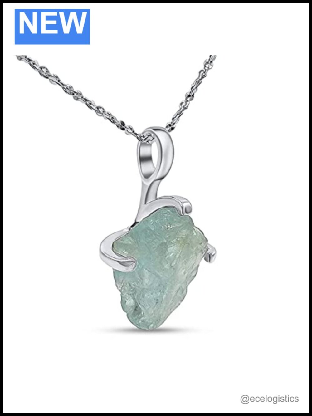 Raw Aquamarine Pendant Necklace 925 Sterling Silver White Gold Dainty Gift